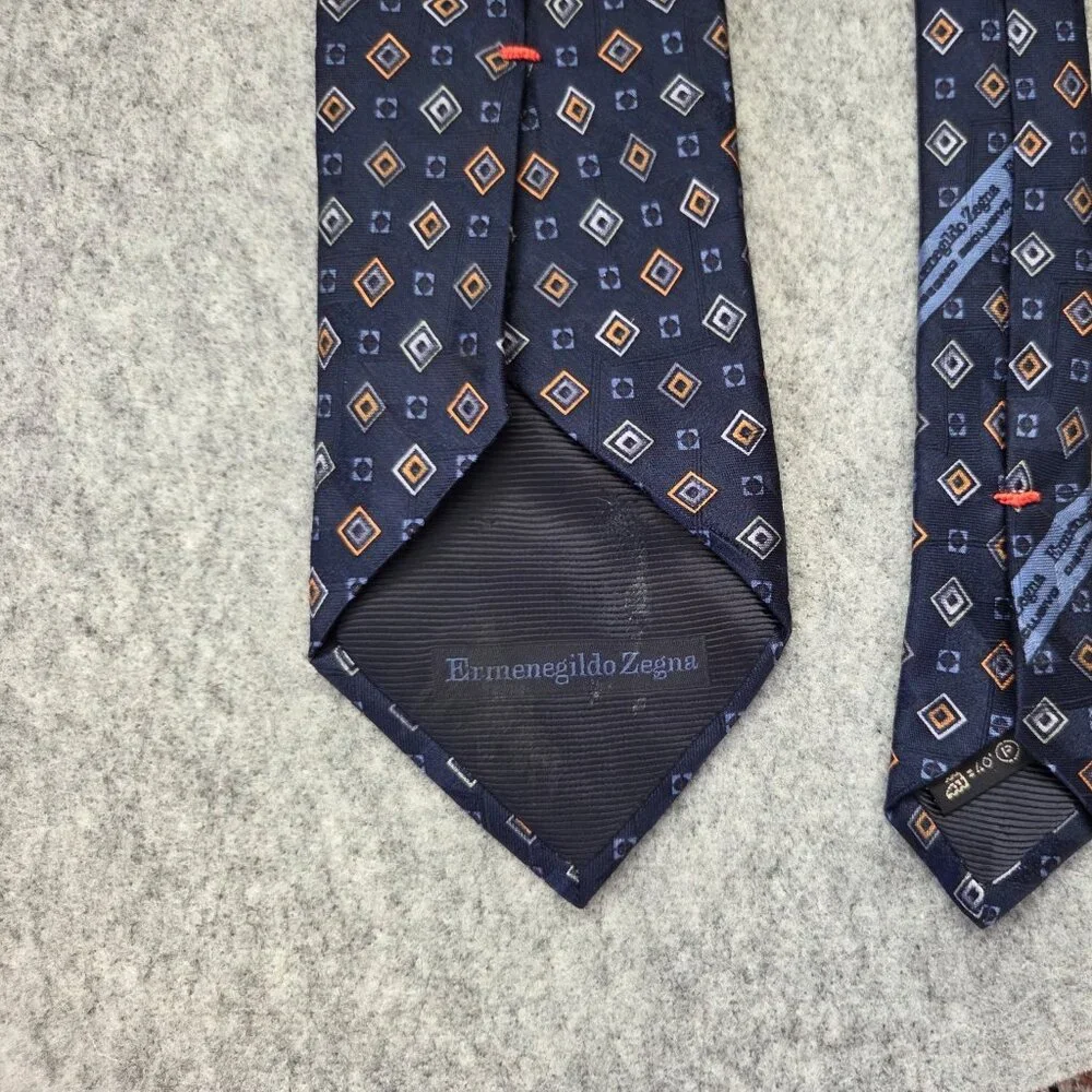 Ermenegildo Zegna Men's Purple and Orange Geometric Pattern Foulard Tie (4